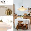 Milk Glass Pendant Light: Mid Century Modern Gold Brass Pendant Light Fixture Dining Table Bedroom - Height Adjustable White Glass Shade Hanging Lamp for Kitchen Island
