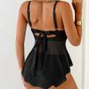 Aidonger Women Crisscross Tankini Swimsuit Two Piece High Waisted Tummy Control Swimwear Mesh Tie Back Bathing Suit (Black, M)