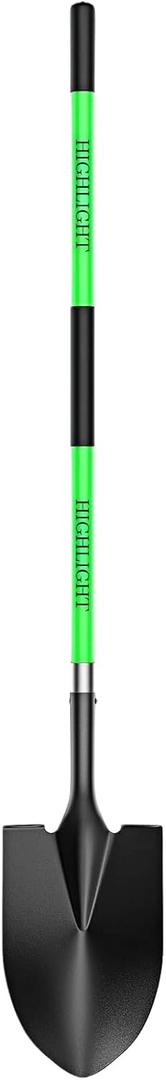 HIGHLIGHT 56-Inch Heavy Duty Round Point Garden Shovel, Non-Slip Fiberglass Handle, Sharp Blade for Digging, Trenching, Landscaping, Snow, Camping & Yard Work (Green)