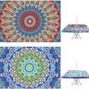 DoubleFill 2 Pcs Rectangular Outdoor Tablecloth with Umbrella Hole, Waterproof Elastic Fitted Camping Tablecloths for 5 Foot Table with Zipper - Ideal for Summer Garden Patio Picnic Party, 38'' x 63''