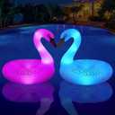 FlyfreeU Solar Inflatable Swan Pool Floats with Lights, LED RGB Color Changing Light Up Pool Floats Adult, 42'' Large Swan Pool Floaties, Lake Floats Summer Pool Raft Lounge for Adults - 2 PC
