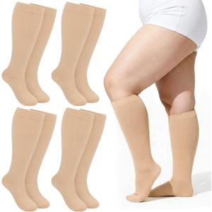 3 x Plus Size Compression Socks for Women Men Wide Calf L/XL-5XL (15-20mmhg) Knee High Socks Support Compression Stockings for Nurses and Flying