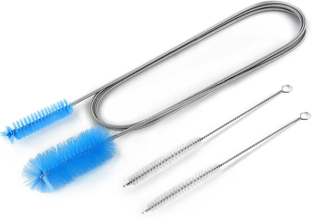 Flexible Long Drain Brush, Double Elastic Ended Nylon Cleaner Hose Tube Pipe Brush 67 inch Stainless Steel and 2 Pcs of 8 inch Straw Cleaning Brush (Blue), Pack of 2