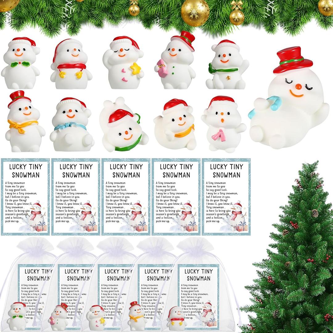 Civaner 40 Sets Christmas Mini Resin Snowman Figures with Lucky Tiny Snowman Inspirational Cards Employee Appreciation Gifts Holiday Winter Gift for Coworker Staff Xmas Party Favors Decoration
