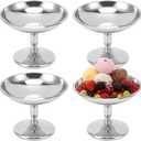 4Pcs Ice Cream Cup, 100ml Vintage Stainless Steel Serving Dessert Bowls Cups Sauce Bowls Mini Round Footed Yogurt Snack Candy Cups for Salad Fruit Pudding, 2.8in