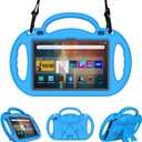 All-New Tablet Case for Kids, Sanyetral Lightweight EVA Cover with Handle, Kickstand and Shoulder Strap, Incompatible with Nokia TCL -Blue