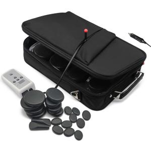 Portable Massage Stone Warmer Set, 20 Pcs Basalt Hot Stones with Heater Kit, Electric Hot Stones Warmer Massager for Professional/Home Spa, Digital Controller Heating Travel Bag (Black)