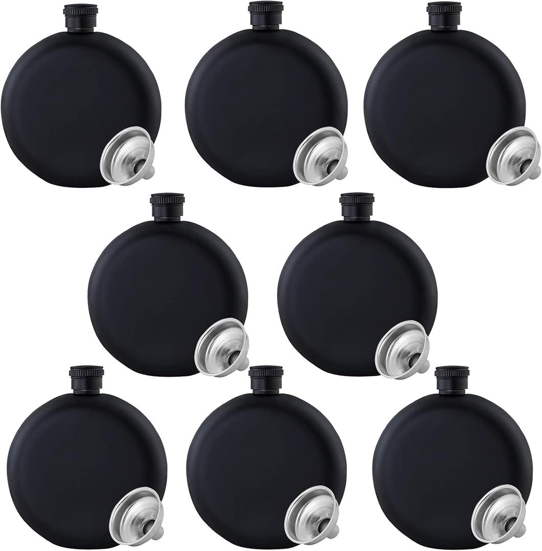Matte Black Flask - Stainless Steel Hip Flask with Funnel Portable Wine Flask Drinkware Accessories, for Women Men Party Drink Bar BBQ Whiskey and Traveling, Capacity 5Oz,8PCS