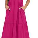 ANRABESS Womens Summer Maxi Dresses Casual Ruffle Short Sleeve V Neck Flowy Tiered 2026 Spring T Shirts Beach Boho Dress (Rose) 
X-Large