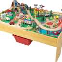 KidKraft Adventure Town Railway Wooden Train Set & Table with EZ Kraft Assembly with 120 Accessories and Storage Bins, Gift for Ages 3+, 43.5" x 31" x 21.1"