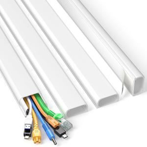 Delamu Cord Covers for 4-7 Wires on Wall, 62.8in Cord Hider Cable Hider, Paintable Wire Covers for Cords on Wall, TV Cord Hider for Wall Mount TV, Cable Cover Management, 4X L15.7 x W1.57 x H0.78in (White)