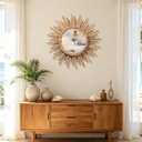 18 Inch Boho Sunburst Mirror, Round Wooden Wall Decor Starburst Sun Mirror for Bedroom, Living Room, Bathroom, Hallway, Balcony, Farmhouse Entryway, Housewarming GiftRustic Brown