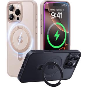 CASEKOO Ultra-Magnetic Stand for iPhone 16 Pro Max Case [Military Drop Protection] [Compatible with MagSafe] Shockproof Translucent Matte Slim Ring Holder Case for iPhone 16 ProMax 6.9", Gold