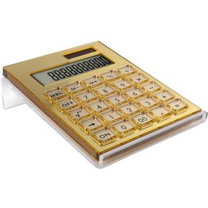 Acrylic Calculator with Stand, Battery and Solar Hybrid Powered Basic Calculator 12-Digit LCD Display, Home Office Desktop Accessories(Gold)