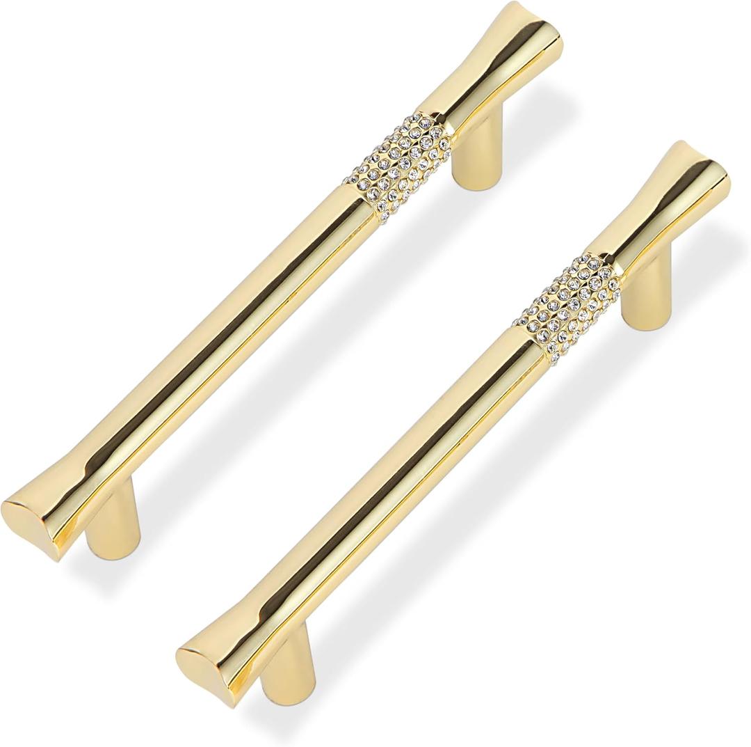 Gold Crystal Drawer Handles, 20-Pack, 3-3/4 Inch Hole Spacing Cabinet Pulls (96 Mm), Kitchen Cabinet Pulls Cabinet Hardware Kitchen Handles