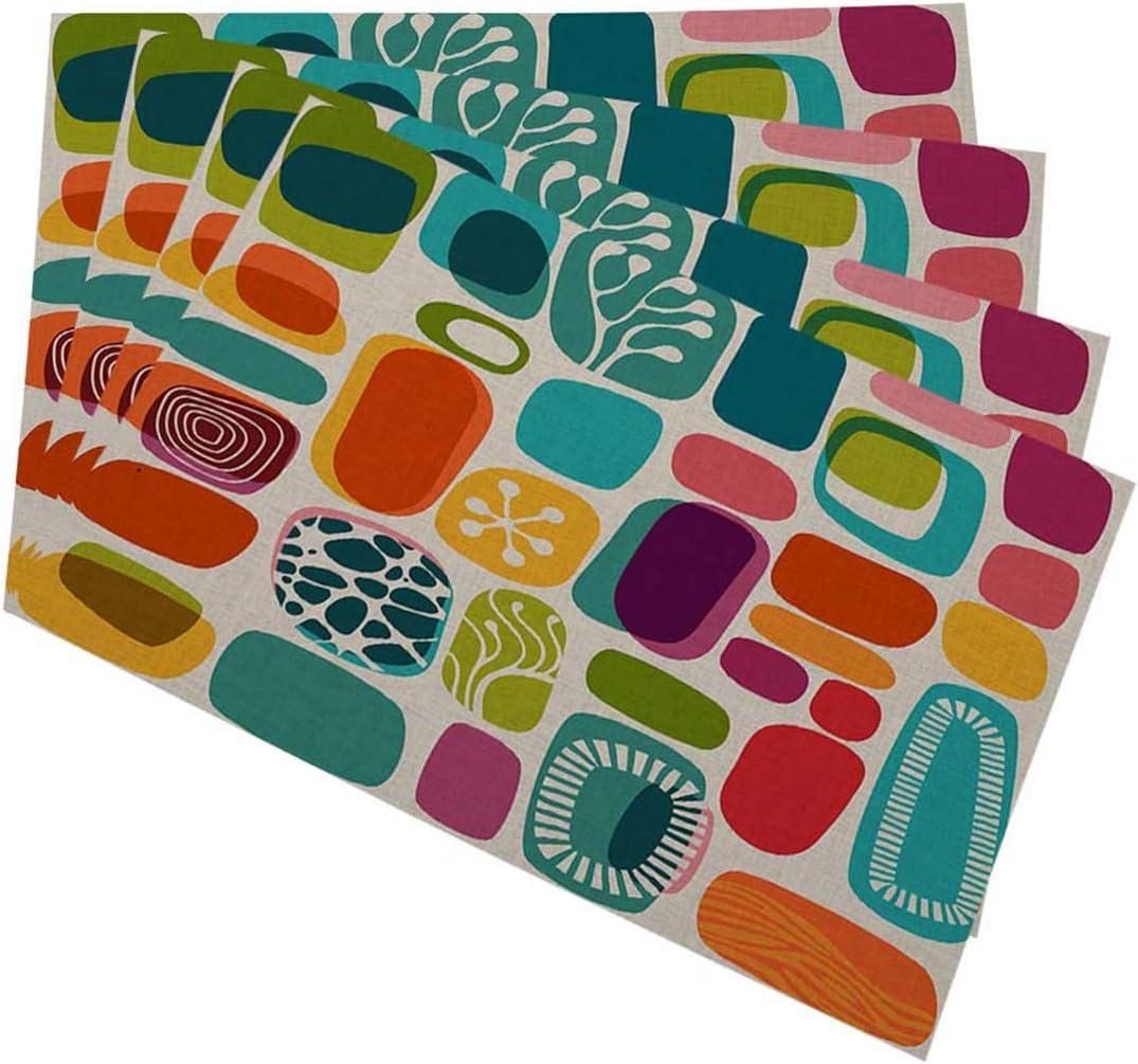 Mugod Geometric Shapes Placemats Retro Style Shapes Vintage Multicolored Fashion Background Decorative Heat Resistant Non-Slip Washable Place Mats for Kitchen Table Mats Set of 4 12"x18"