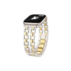 Wearlizer Metal Bracelet Compatible with Apple Watch Bands for Women 40/38/41/42mm (Series 11/10), Gold Dressy Designer Jewelry Enamel Stainless Steel Strap for iWatch Band SE Series 9/8/7/6/5/4/3/2/1
