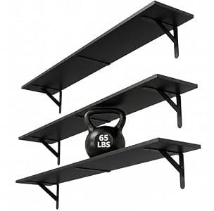 WOPITUES Floating Shelves for Wall 32″W x 8″D, Long Wall Mounted Shelves Set of 3, Wood Book Shelves Decor, Farmhouse Display Shelf for Bedroom, Living Room, Laundry Room, Kitchen, Bathroom, Black