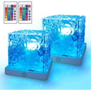 2 Pack Rechargeable Shower Light for Inside Shower, 16 Color Changeable Waterproof Shower Lamp with Remote, Dimmable Ocean Wave Projector Light, LED Water Ripple Night Light for Bathroom, Living Room