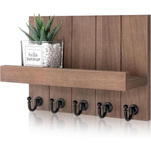 Rebee Vision Decorative Key Holder for Wall - Rustic Key Hooks with Shelf and Mail Organizer Wall Mount for Farmhouse Wall Decor Living Room - Home Essentials for New Home (Retro Brown) (C - Retro Brown)