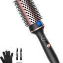 Thermal Hair Brush for Blowout Look, 1.5 Inch Heated Round Brush for Natural Curl,Ionic Curling Iron Wand with Dual Voltage, Volumizing Smoothing Hot Round Brush, Black