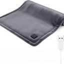 USB Heating Pad for Travel Warmth Outdoors, 5V Small Heated Pad FSA Eligible HSA Non-Rechargeable Heat Therapy for Pain Relief Abdomen Cramps, 3 Heat Settings & Auto Off (16"x 12") Gray