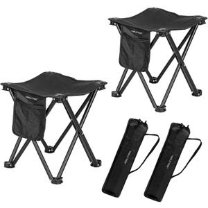 TRIPLE TREE 2 Pack Camping Stool, 13.8 Inch Portable Folding Stool for Outdoor Walking Hiking Fishing 400 LBS Capacity with Carry Bag, Black