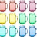 Zhehao 12 Pcs 16 oz Colored Mason Jars with Handle Bulk, Vintage Color Glass Mason Jars for Cold Beverages Decoration Storage Party Favors Cocktails(Multicolor)