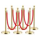 LOVMOR 6PCS Gold Stanchion Posts Queue, 38 Inch Red Velvet Rope, 5 FT Red Carpet Ropes and Poles, Crowd Control Barriers Queue Line Rope, Barriers for Party Supplies (Gold-6pack)