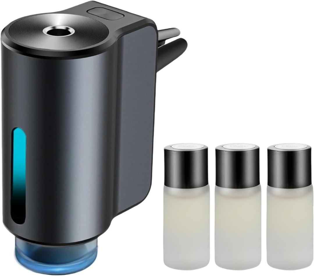 Car Air Freshener Diffuser, Smart Car Air Freshener, Car Diffuser Air Freshener with Three Adjustable Modes, Aromatizante Para Carro with 3pcs Essential Oil, Car Fresheners Long Lasting, Black