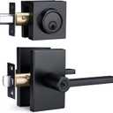 SNBTLA Matte Black Entry Door Handle Set  Modern Rectangular Lever with Single Cylinder Deadbolt, Reversible for Right & Left Handed Doors, Heavy Duty Front Door Lock for Home Office Security