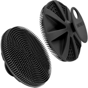 INNERNEED Food-Grade Soft Silicone Body Scrubber Shower Brush Handheld Cleansing Skin Brush, Gentle Exfoliating and Lather Well (Black)
