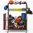 DuraMax Sports Storage Rack for Garage with Wheels, Ball Storage Rack and Sports Equipment Storage Rack, Garage Sports Organizer with Mesh Bin, Basket, Hooks and Bat Rack