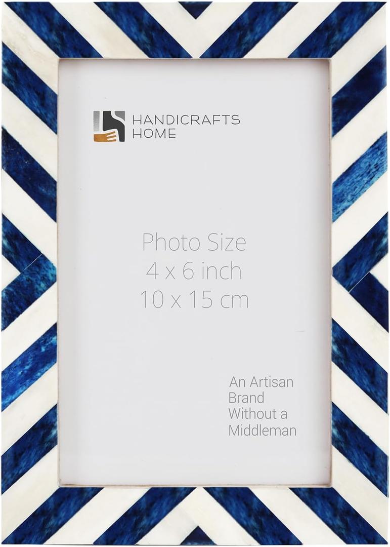 Handicrafts Home 4x6 Chevron Pattern Inspired Picture Frame - 4x6 Frames for Wall Hanging & Desk Decor, Vintage Decor, Living Room & Office Decor - Picture Frame for Photos, Nursery Decor Gifts, Blue (Blue-0.75)