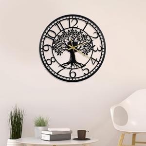 Big Wall Clock - Wall Clocks for Living Room Decor, Quiet and No Ticking Suitable for Wall Decor, Living Room Decoration, Kitchen Decoration (16in, Black Tree of Life Straight Border)