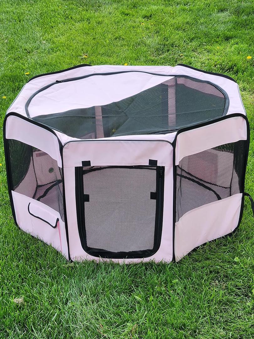 Portable Pet Playpen 45 * 45 * 22" Premium Large Size Puppy Kennel - Best for Small and Medium Size Dogs and Cats - Simple Folding Design for Easy Storage (Pink)