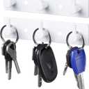 Stainless Steel Wall Key Holder Set of 2 - 3 Key Hooks Modern Hanger for Home, Kitchen, Entryway, Hallway, Office, Cabinet, Bathroom (White)