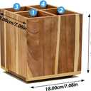 Wooden Utensil Holder for Kitchen Counter, Non-Slip Large Acacia Wood Organizer with 4 Compartments, 360 Rotating Cooking Utensil Holder