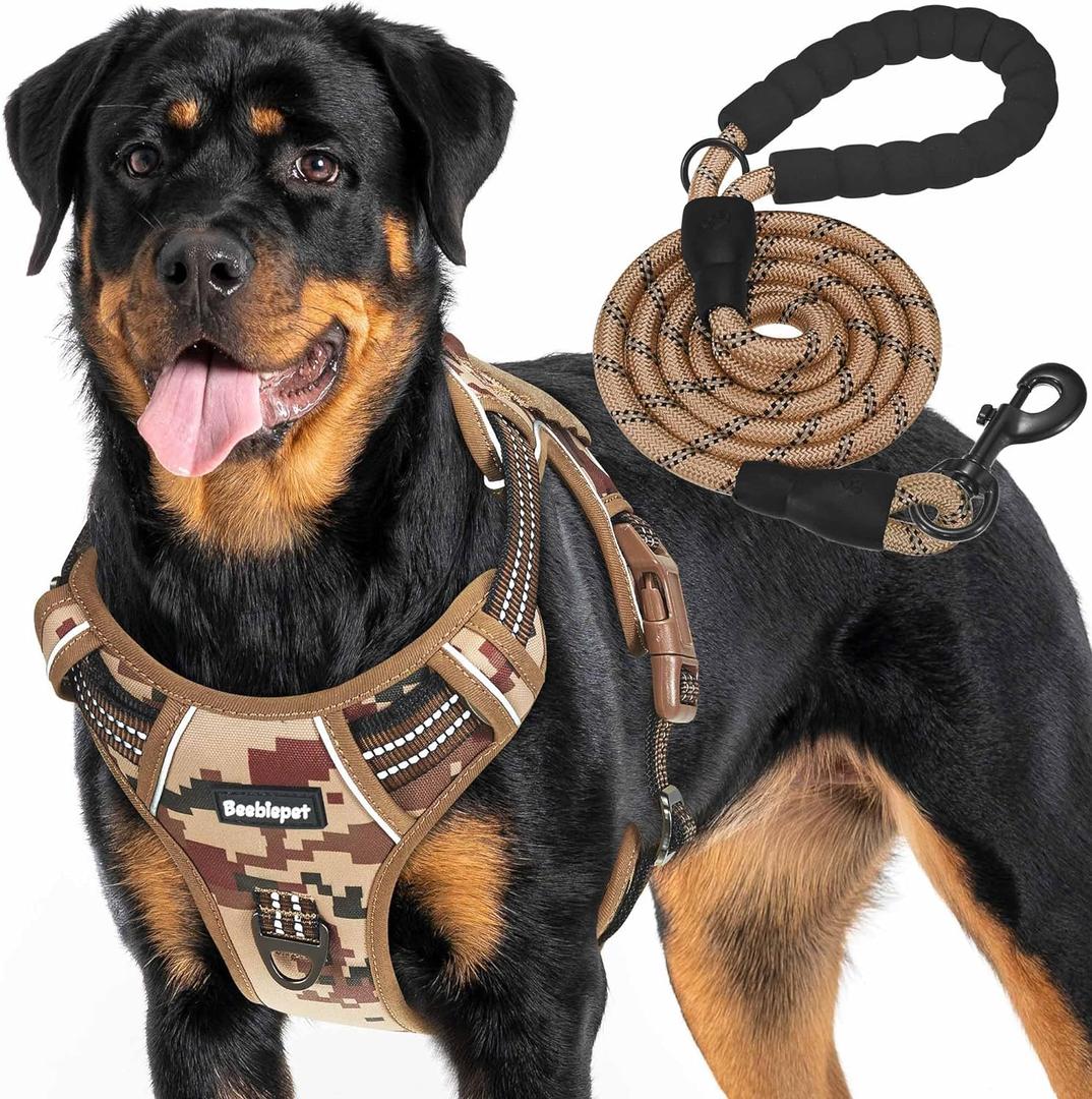 Heavy Duty Tactical Dog Harness for Large Dogs, No Pull Adjustable Pet Harness Reflective Service Training Easy Control Pet Vest Military K9 Working Dog Harnesses- Large, Desert Camo