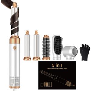 5 in 1 Hair Dryer Brush Set,Professional Negative Ionic Hot Air Styler, Air Curling Wrap Styler,Detachable Blow Dryer Brush With Auto Wrap Curlers,Hair Styling Tools For Straight/Curl/Drying/Smoothing (White)