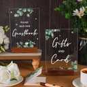 Chunful 4 Pcs Acrylic Wedding Signs with Stand 5 x 7 Inch Clear Cards and Gifts Our Guestbook Rustic Calligraphy Sign for Wedding Ceremony Reception(Leaves)