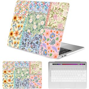 Seorsok Compatible with MacBook Pro 13 inch Case M2 2023,2022,2021-2016 A2338 M1 A2251 A2289 A2159 A1989 A1708 A1706,Colorful Blooming Flower Plastic Hard Shell Case with Keyboard Cover,Pink Floral