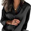 Zeagoo Satin Blouses for Women Silk Button Down Shirts Long Sleeve Business Casual Tops (Black, XL)