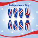 4th of July Press on Nails Medium Almond Patriotic American Flag Fake Nails with Star Design, Independence Day Glue on Nails for Women 24 Pcs