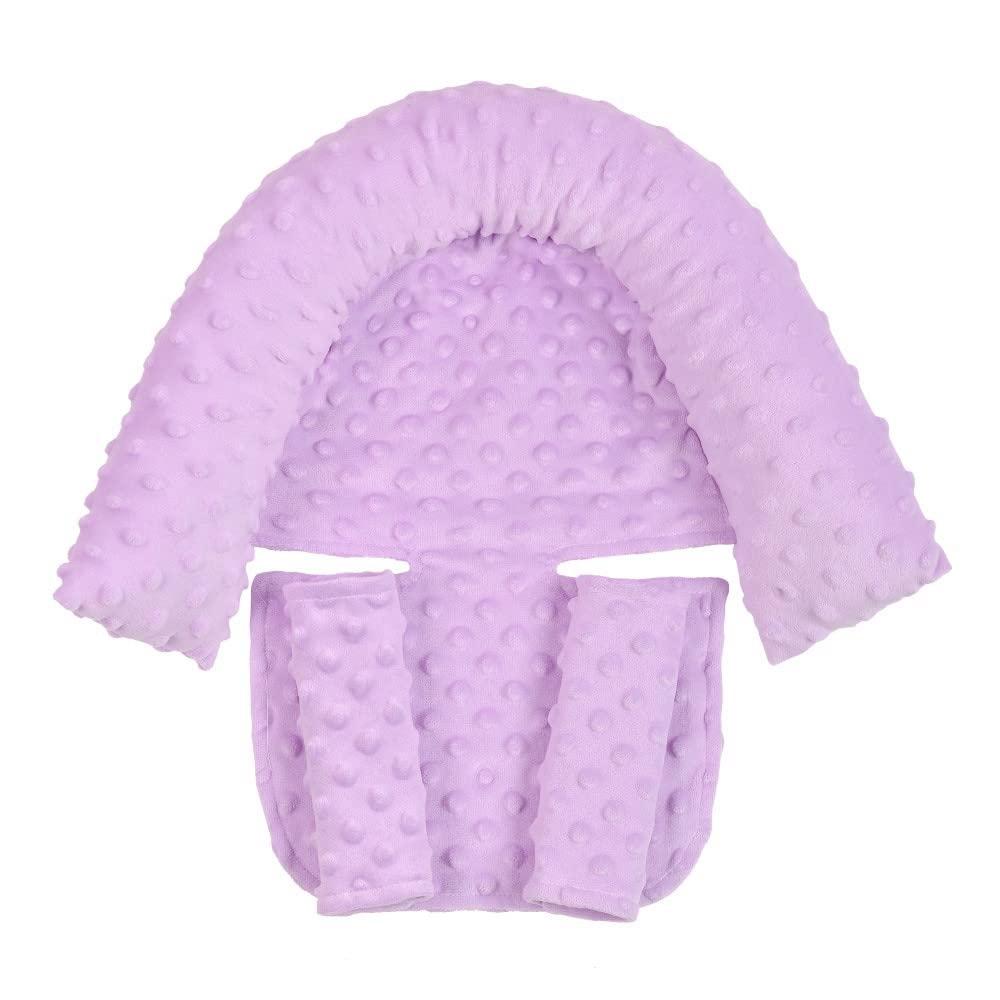 Baby Infant Head and Neck Support Pillow with Seat Belt for Car Seat -Extra Soft 3-in-1 Toddler Car Seat Insert Cushion Pad for Car Seats Purple