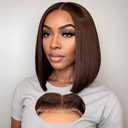 Brown Wear and Go Glueless Wigs Human Hair Pre Plucked Pre Cut 18 Inch 9x6 Chocolate Brown Glueless Bob HD Lace Closure Wig Bleached Knots Short Brown Straight Wig 180% Density for Women