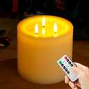 Extra Large Flameless Candles with 3 Wicks, 6"x6" Real Wax Battery Operated Candles with Remote and Timer, Flickering LED Candles Fake Candle for Home, Wedding, Party, Ivory