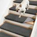 JSEI Bullnose Carpet Stair Treads, 14 Pcs Non Slip Stair Treads for Wooden Steps Indoor with TPE Backing, 11" x 30" Machine Washable Stair Runners with Edge Protection for Kids and Elders, Dark Grey