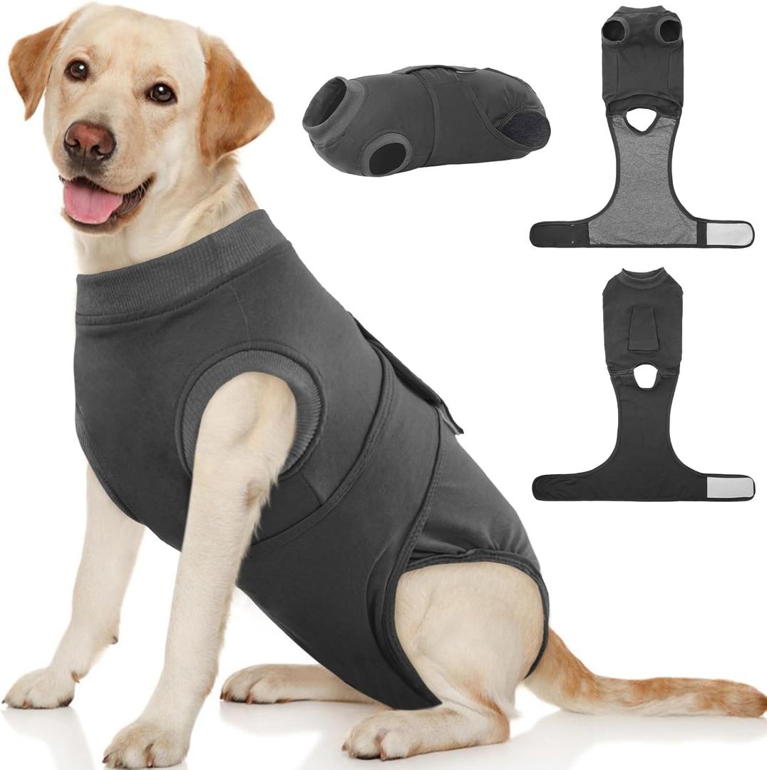 Kuoser Dog Surgery Suit Female Spay, Dog Recovery Suit Male Neuter, Pet Clothes Onesie for Surgery Anti Licking Abdominal Wounds Puppy Surgical Recovery Bodysuit Shirt, Substitute E-Collar & Cone (L (Back:16.1-20.1'', Weight:23-48 LB))