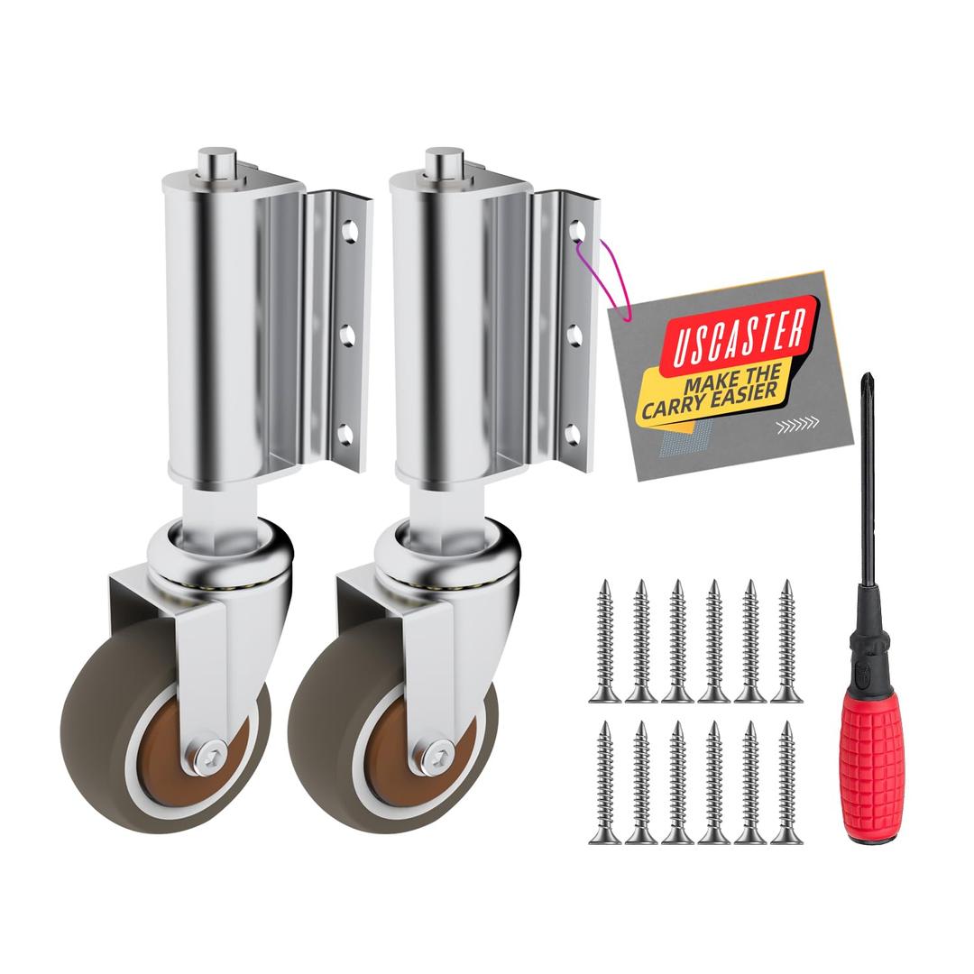 Gate Wheel 2inch Gate Caster for Wooden Gate 80lbs Capacity 360 Degree Rotation Solid Rubber Tire Spring-Loaded Gate Wheels with Screws & Screwdriver 2Pack